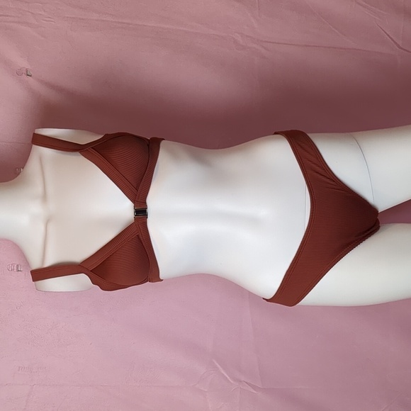 Zaful Ribbed Triangle Bikini with Adjustable Straps in Brown size Small - Picture 1 of 5